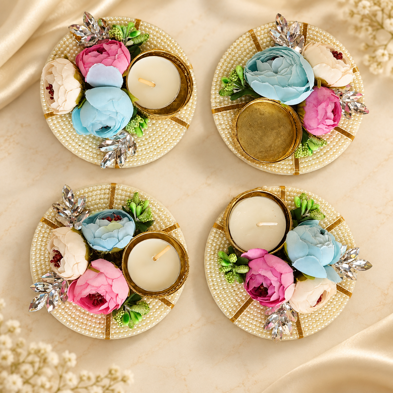 Pearl Floral Tealight Holder Set