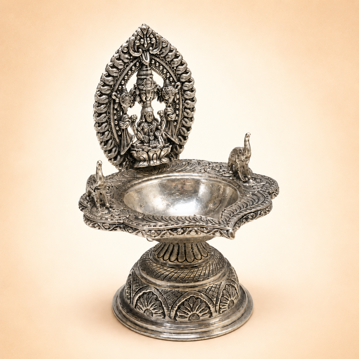 German Silver Lakshmi Balaji Diya Lamp Stand
