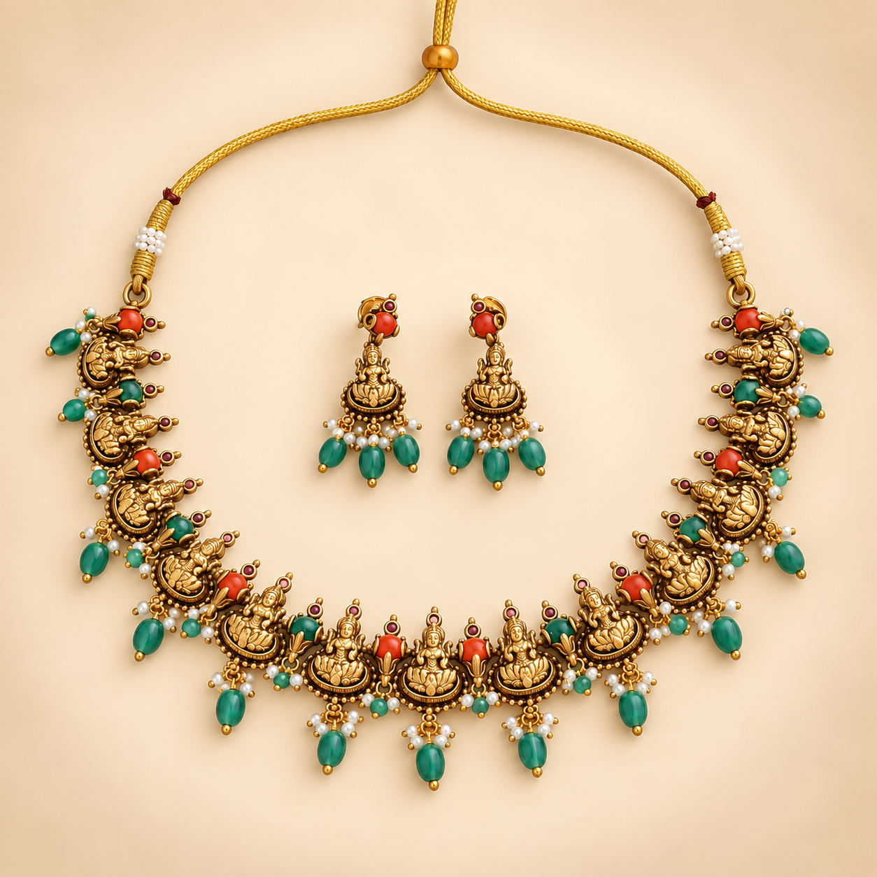 Traditional Antique Gold Temple Jewellery Set