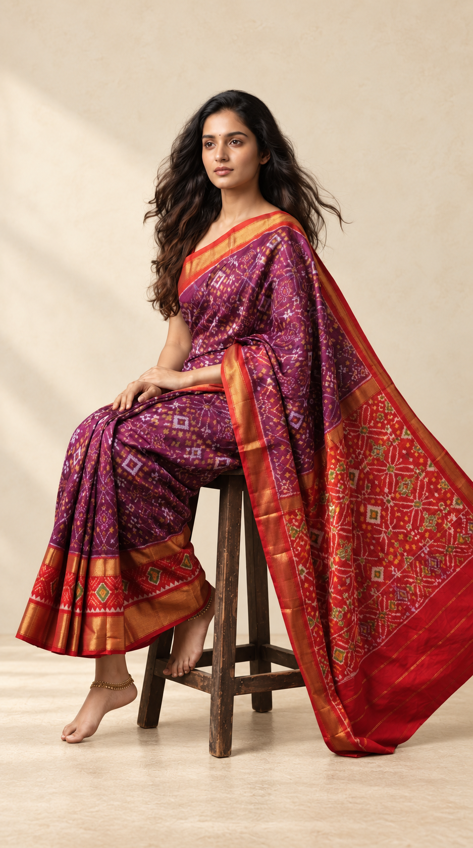 Plum_and_Red_Pochampally_Ikkat_Pure_Silk_Saree