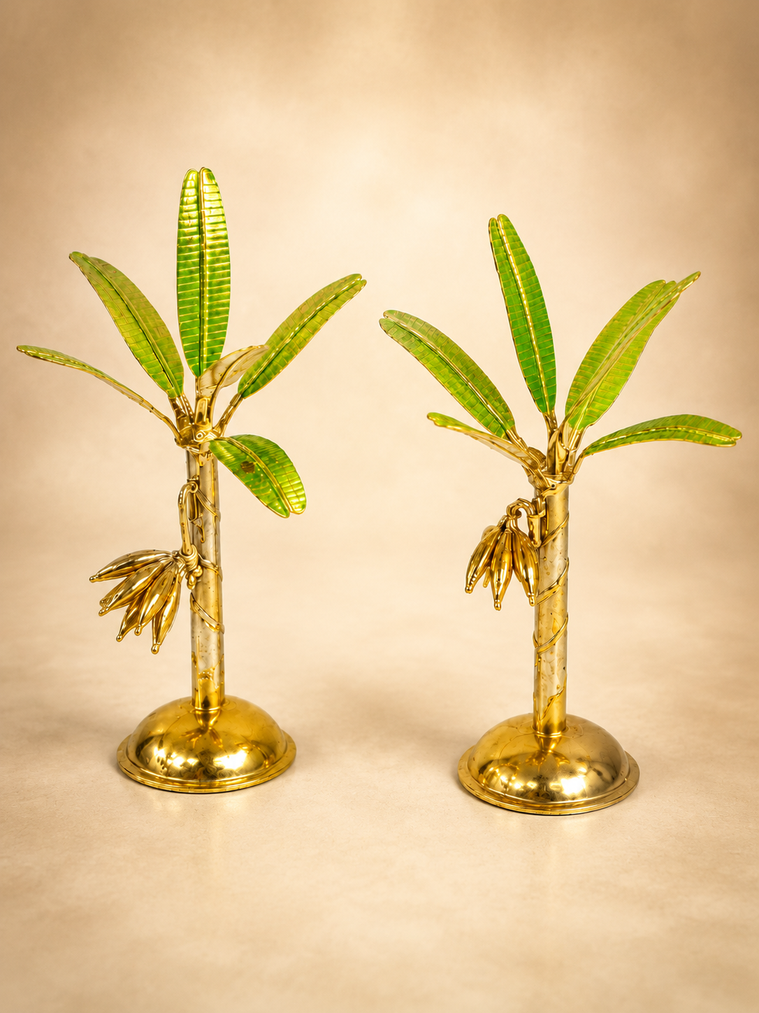 Handcrafted German Silver Decorative Banana Trees Pair for Puja Mandap