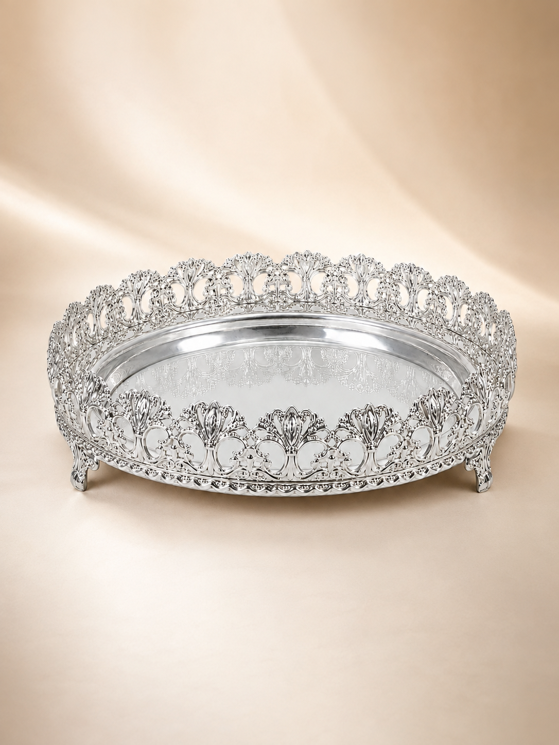 Crown Tray - German Silver Footed Tray with Ornate Gallery Border