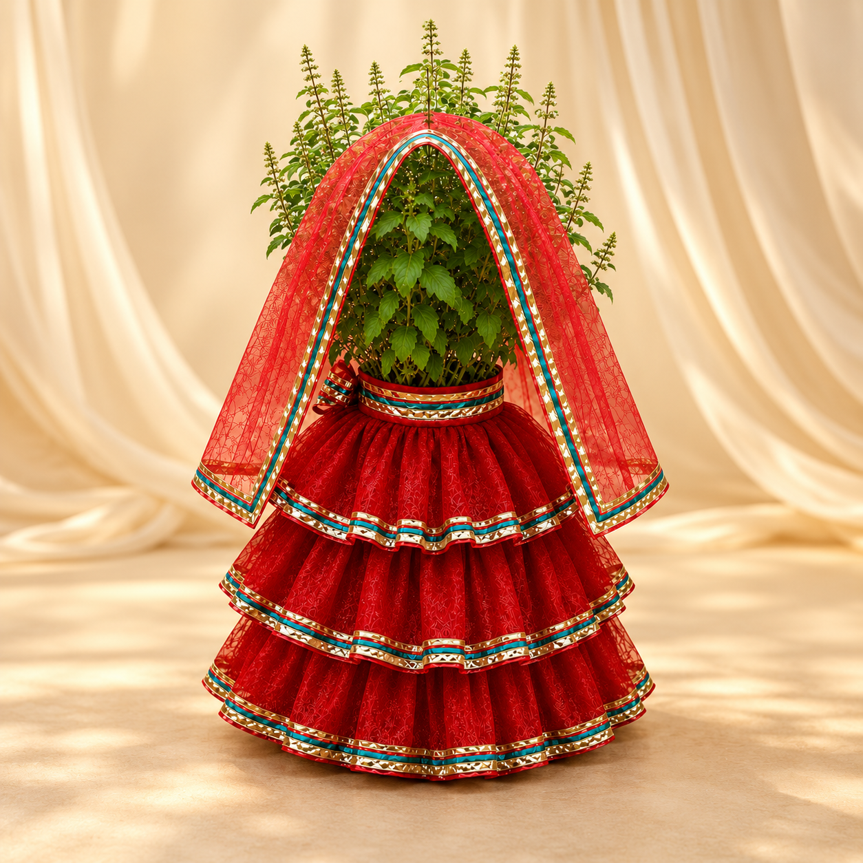 Red Festive Tulsi Plant Décor