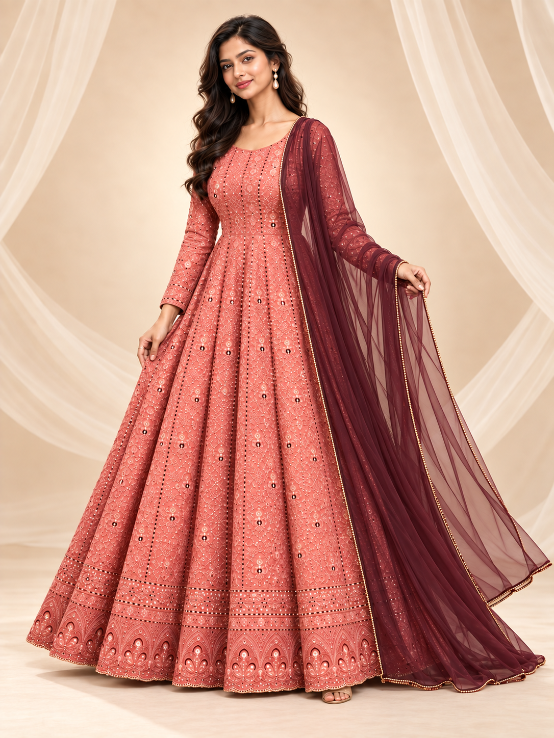 Elegant Embroidered Anarkali Set