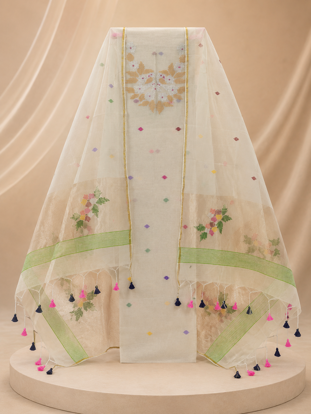 Handwoven Jamdani Cotton Silk 2-Piece Unstitched Suit Material Set